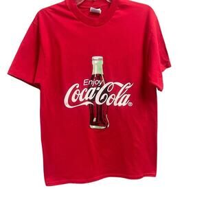 Vintage Coca Cola Hanes Heavyweight Tee Size Medium Men Red Short Sleeve Graphic